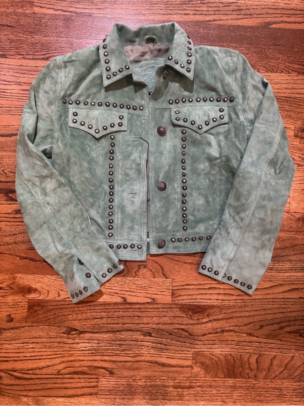 American Darling Sage Green Suede Studded Jacket